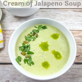 Cream of Jalapeno Soup in a white bowl