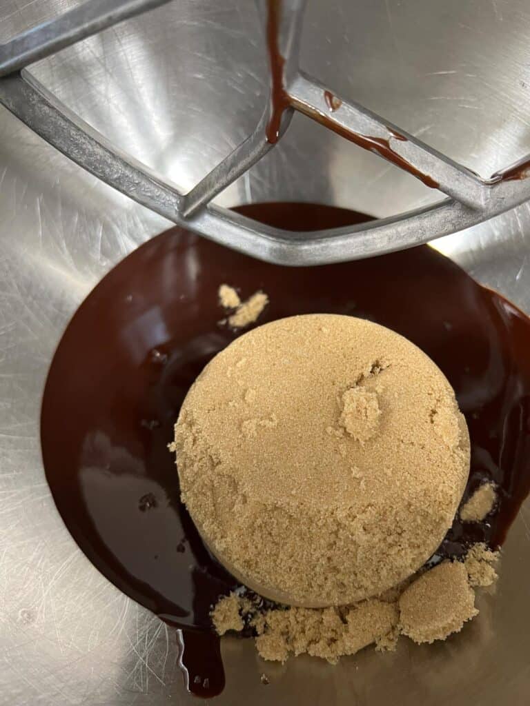 Brown sugar added to the chocolate mixture.