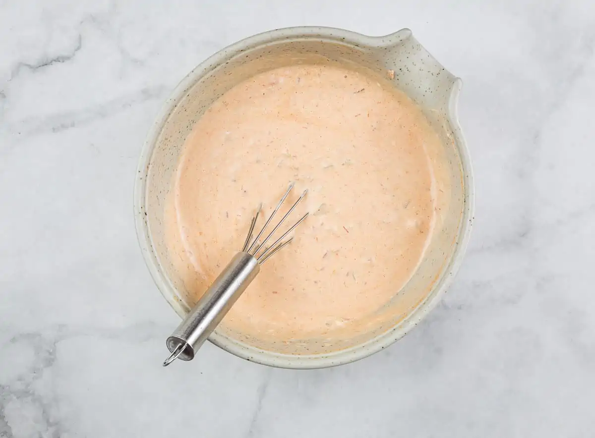 Mixed Russian dressing in a bowl.