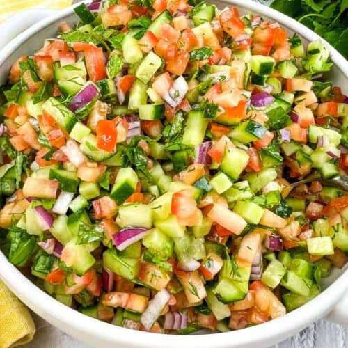 A closeup of Shirazi Salad in a bowl.