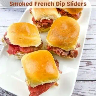 Smoked French Dip Sliders on a platter.