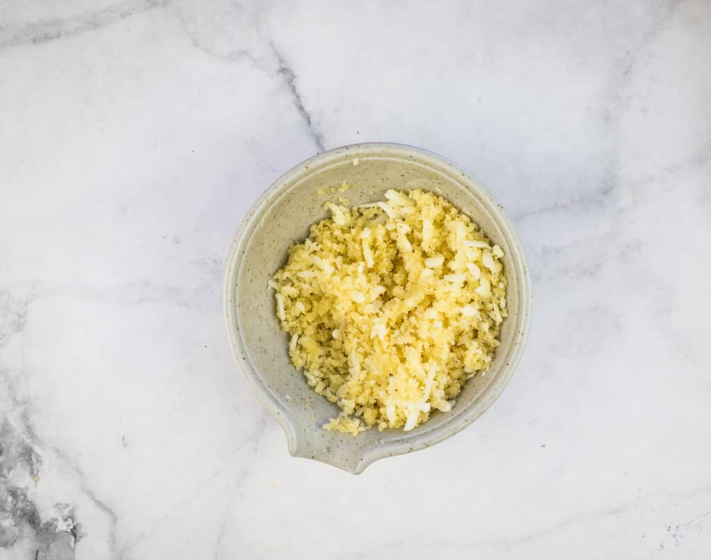 Topping ingredients mixed in a bowl.