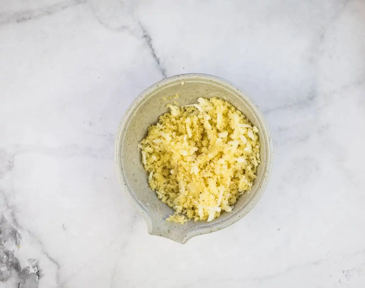 Topping ingredients mixed in a bowl. 