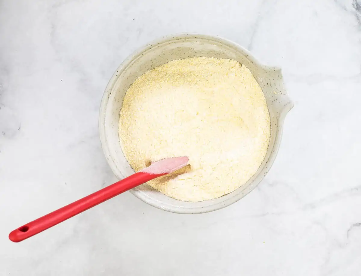 Mixed dry ingredients in a bowl.