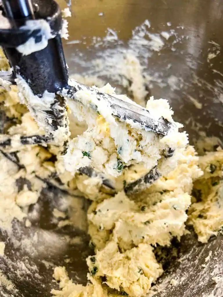 Chives and flour added to make the dough.