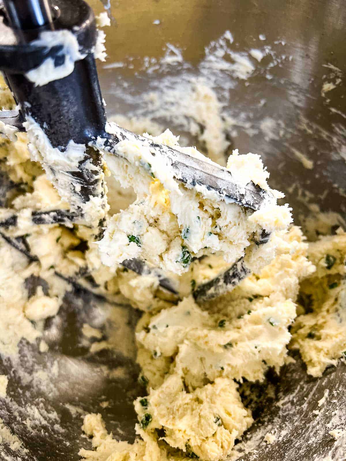 Chives and flour added to make the dough.