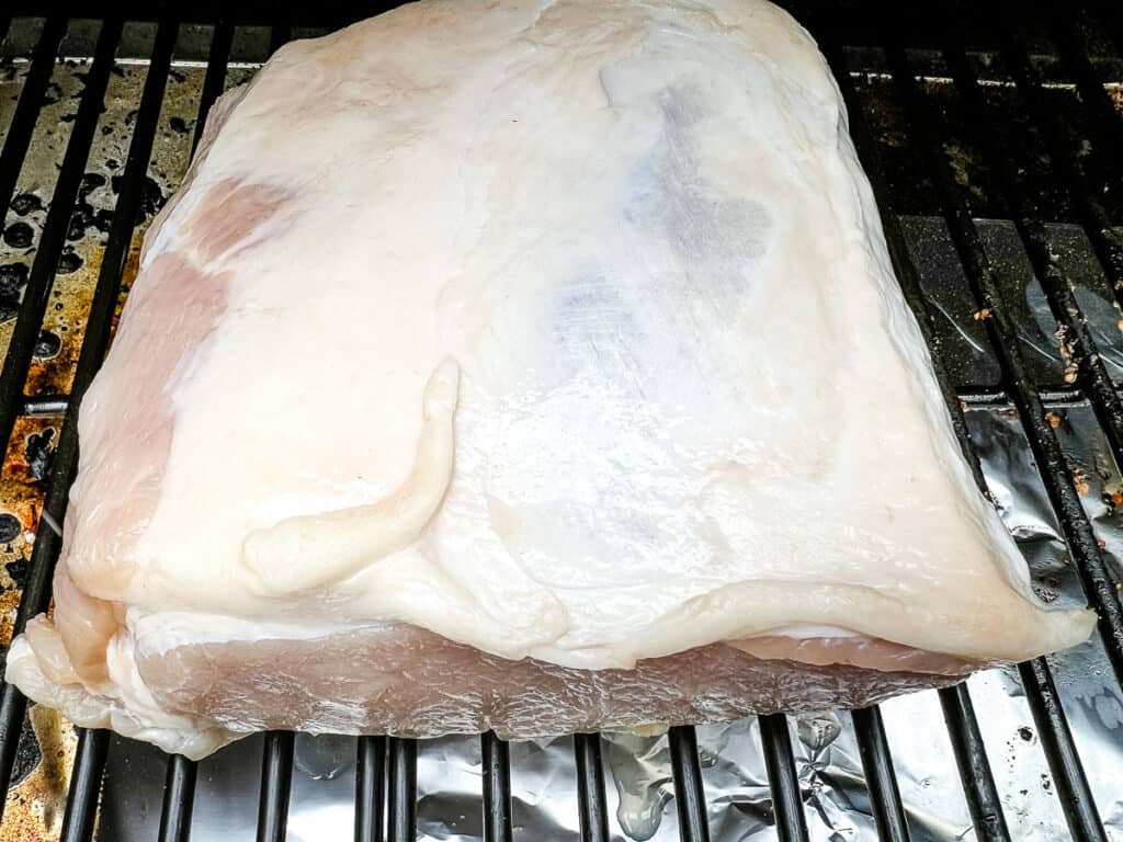 Cured pork loin on the smoker.