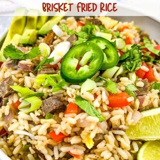 Brisket fried rice in a bowl.