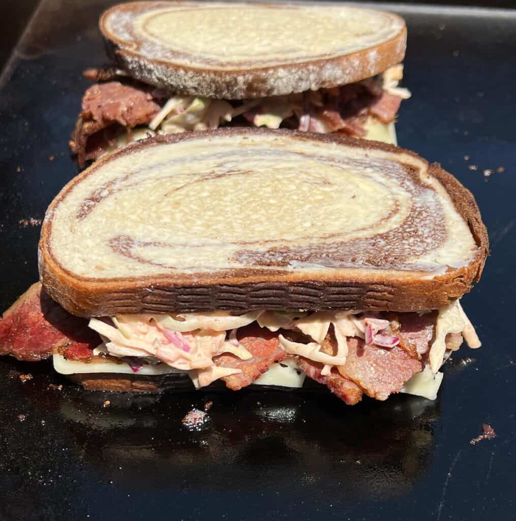 Rachel Sandwiches cooking on a Blackstone Griddle.