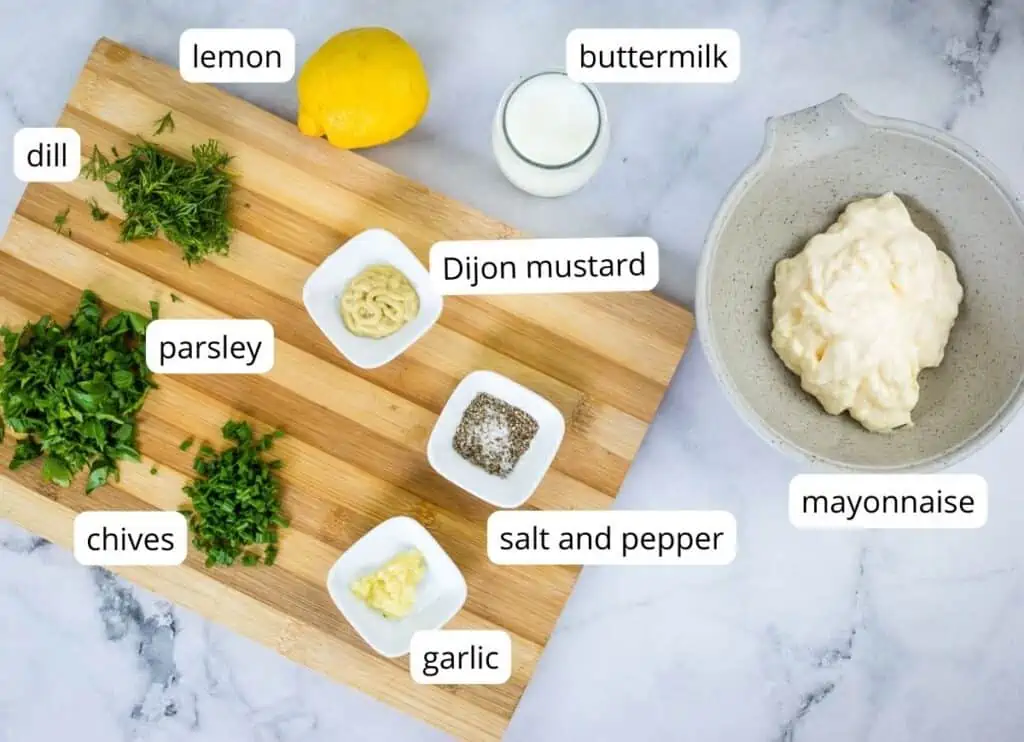 Buttermilk Ranch dressing ingredients labeled.