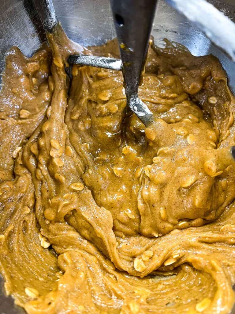 Dry ingredients added to the batter.