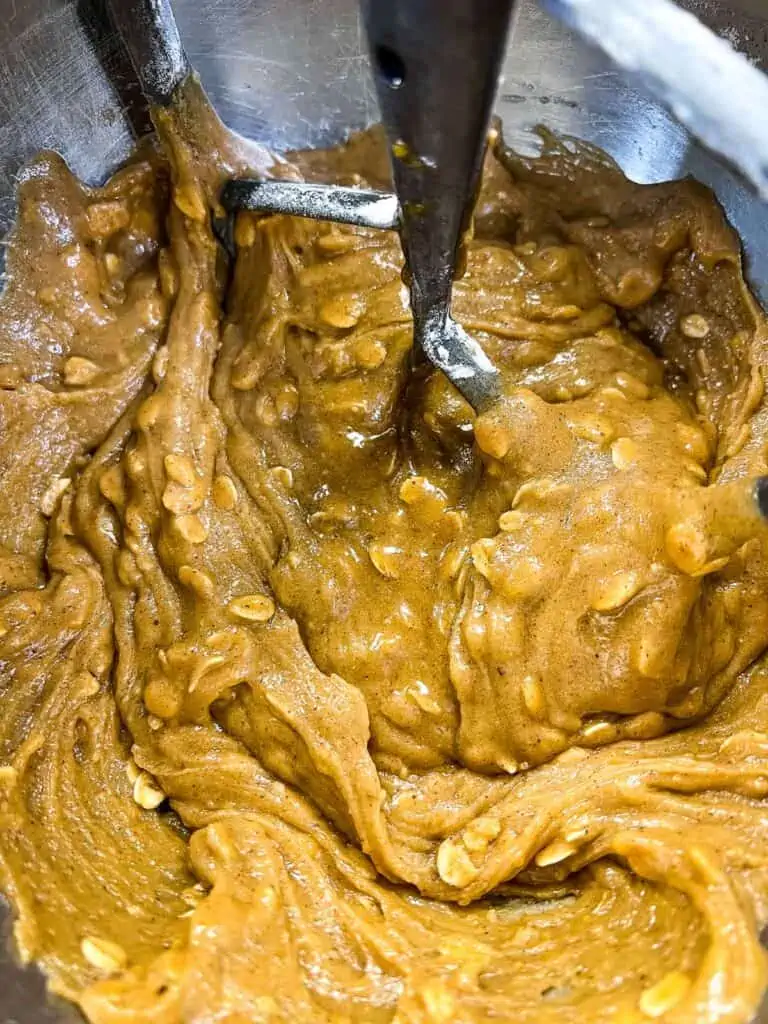 Dry ingredients added to the batter.
