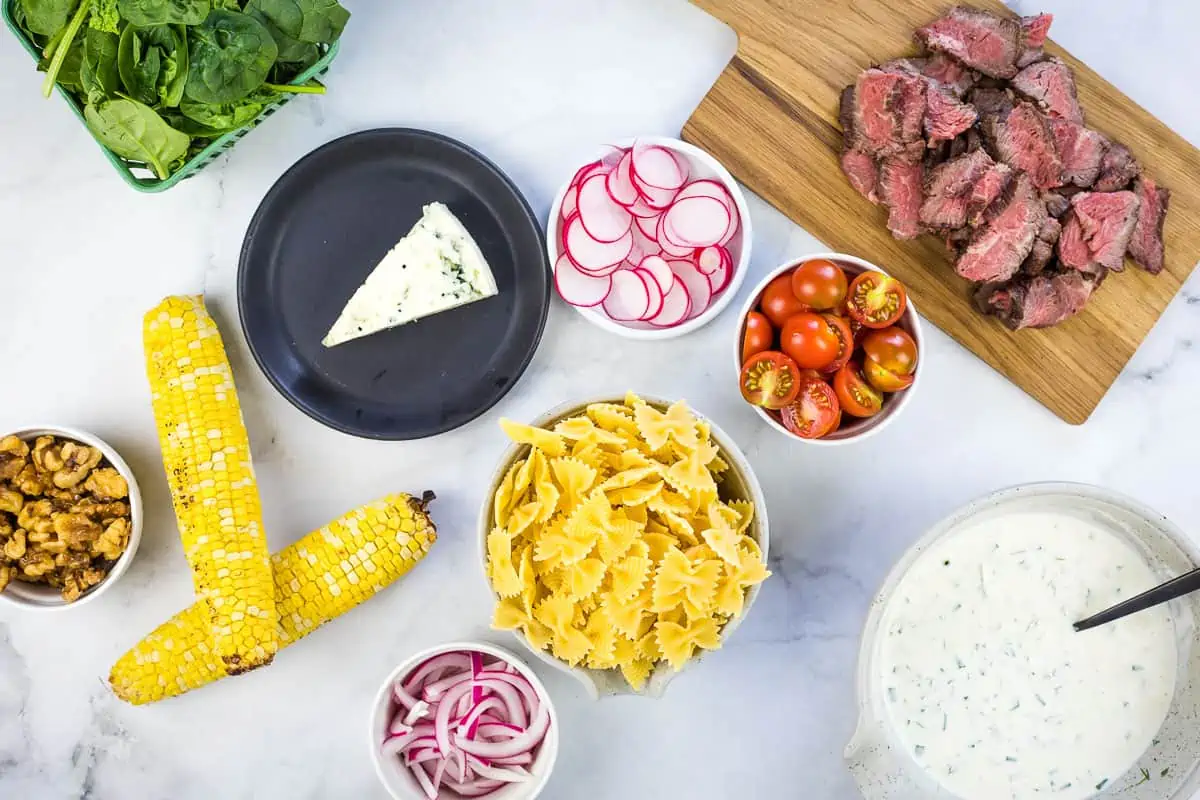 Ingredients to make Steak & Pasta Salad.