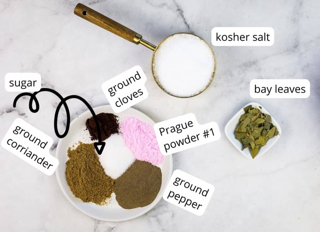 Ingredients to make Montreal Smoked Meat.