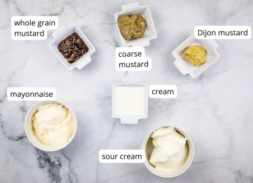 Mustard sauce ingredients labeled.