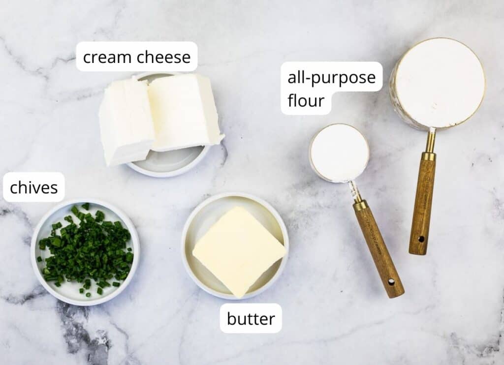 Labeled dough ingredients to make Bacon and Mushroom Tartlets.