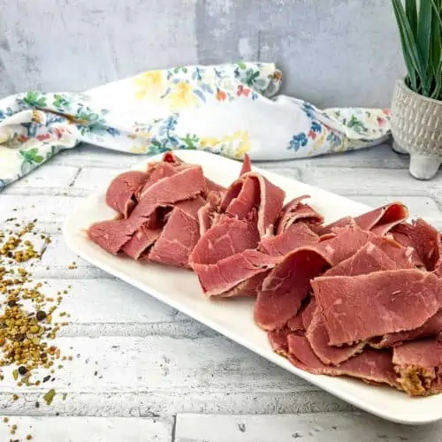 Homemade corned beef on a plate.