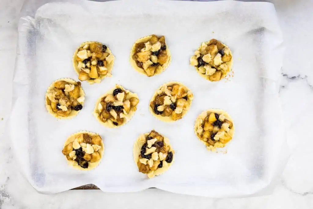 Apple-Cranberry Puff Pastry tarts ready for the oven.