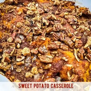 A closeup of sweet potato casserole.