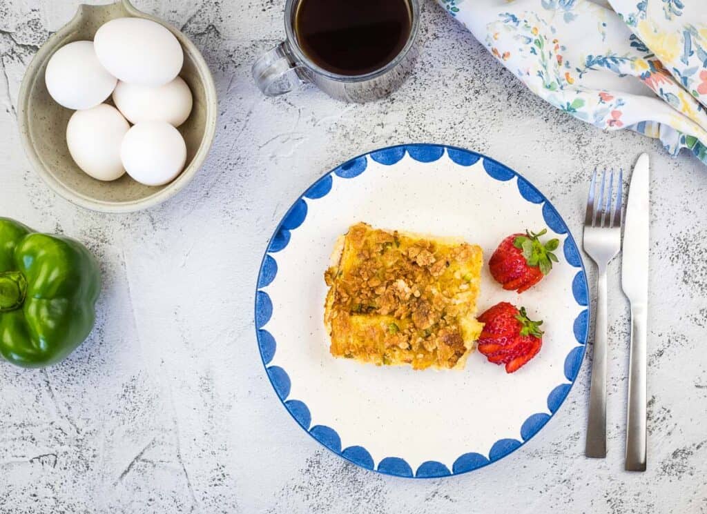 A top down shot of Christmas Morning Casserole on a plate.