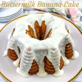 A whole Buttermilk Banana Bundt Cake on a plate.