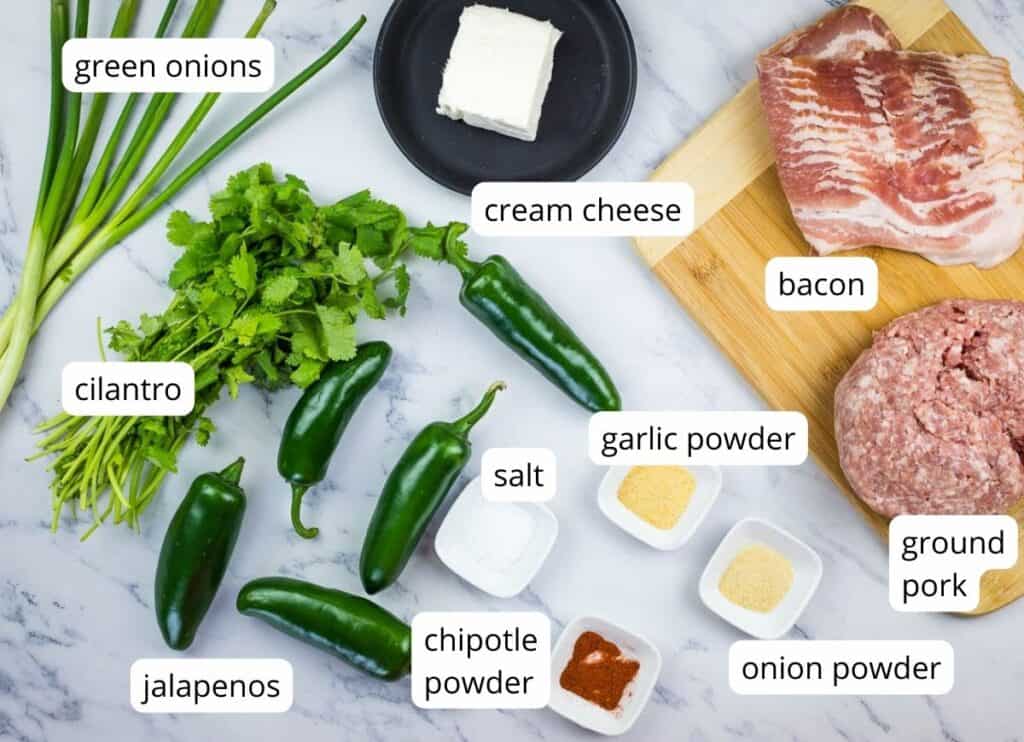 Labeled ingredients to make pork stuffed smoked jalapeno poppers.