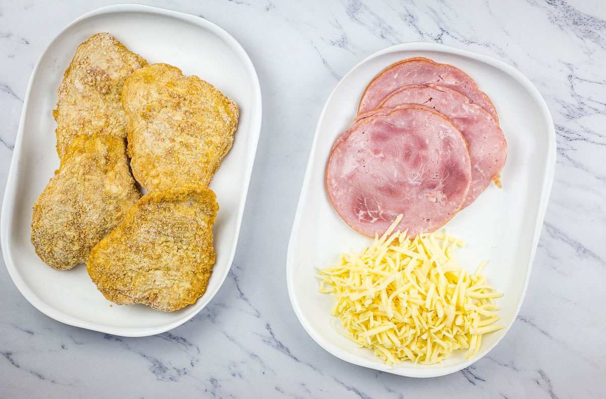 Ingredients to make air fryer chicken cordon bleu.