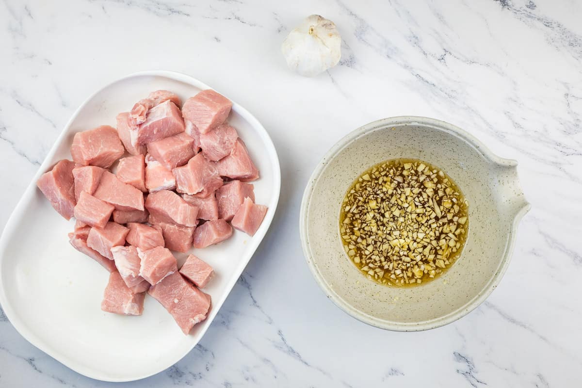Mixed marinade waiting to be tossed with the pork.