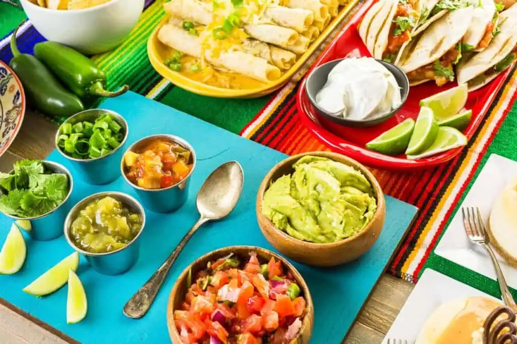 A top-down shot of a taco bar.