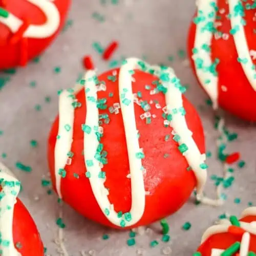 Red Velvet Christmas Truffles on a platter.