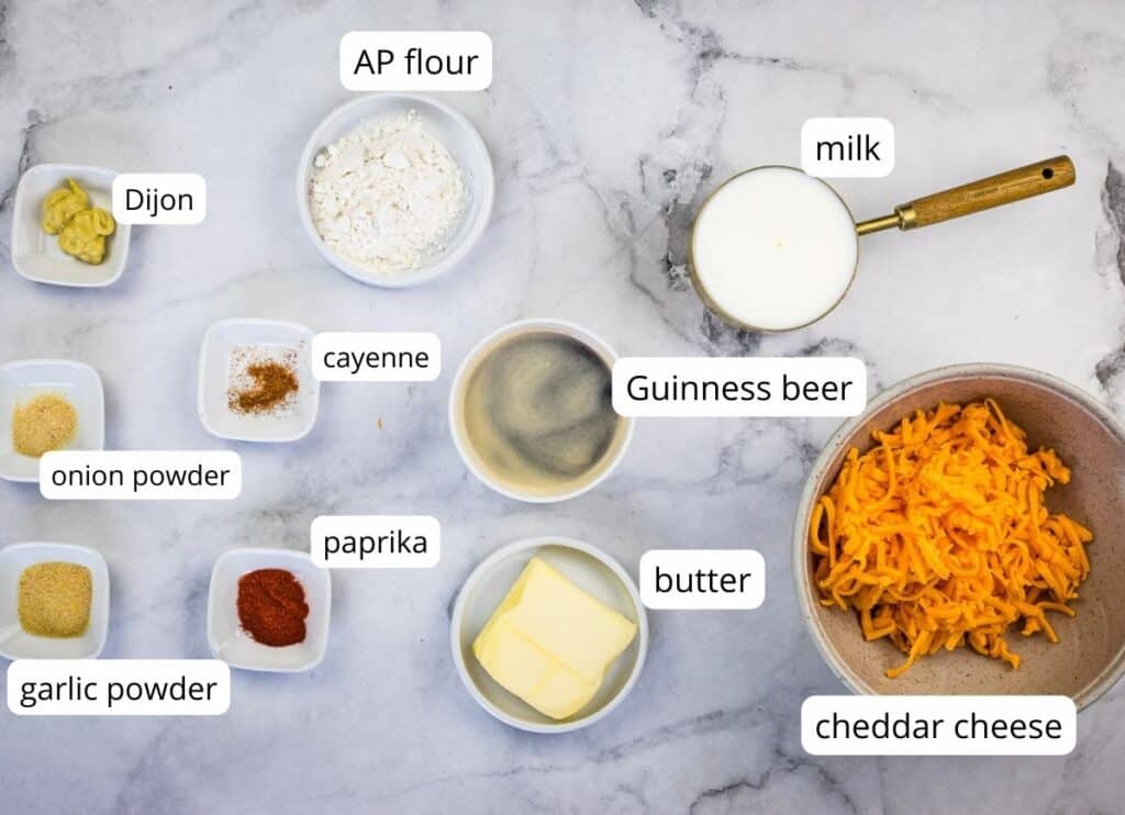 Beer cheese dip labeled ingredients.