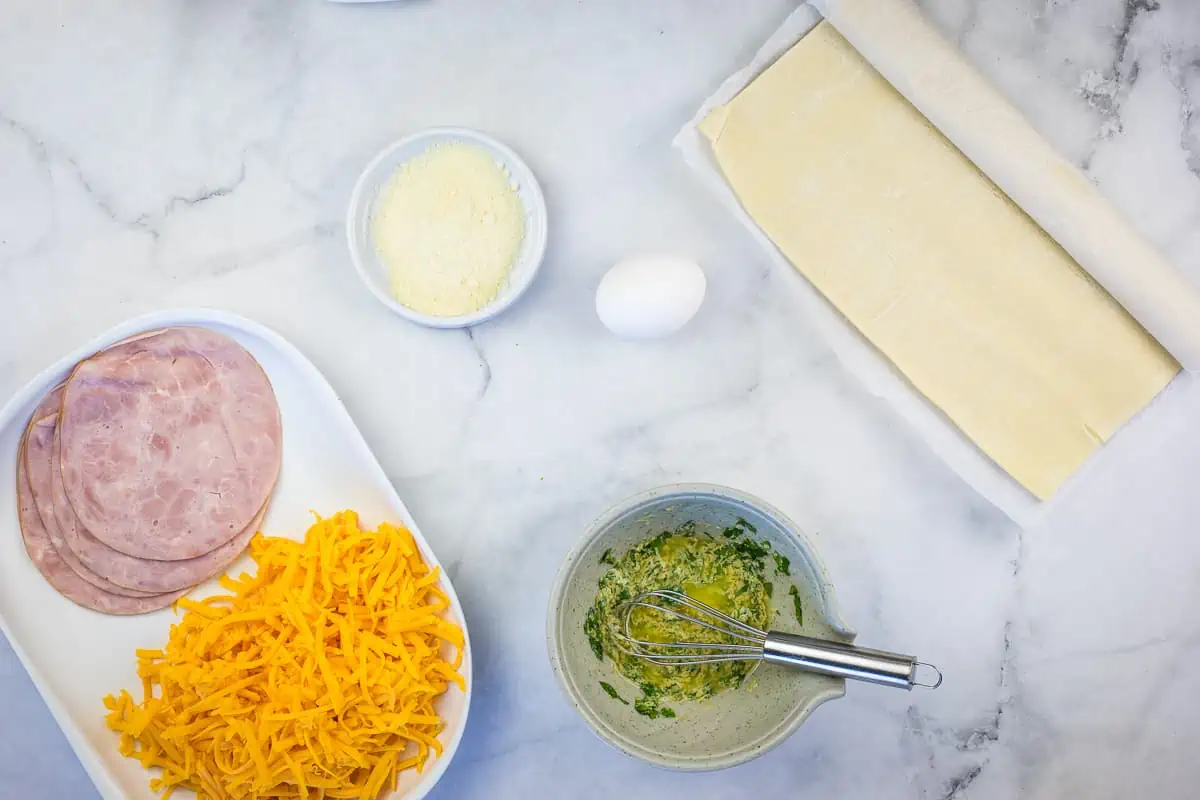 Ingredients to make Ham and Cheese Turnovers.