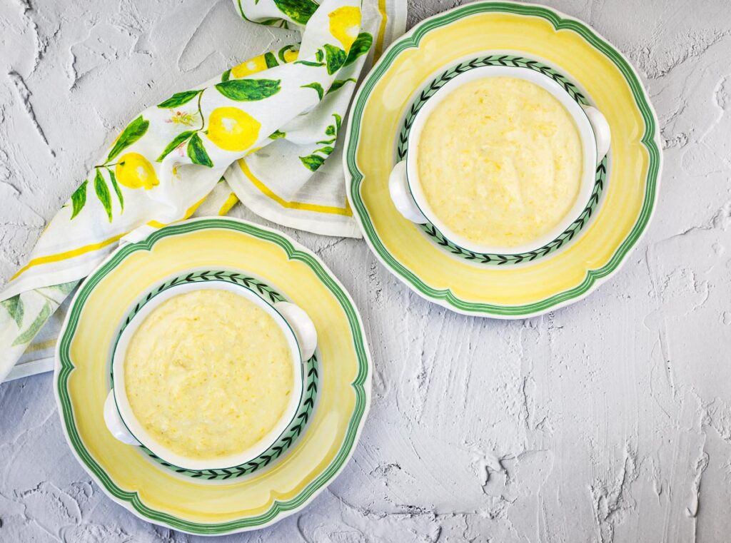 Two bowls of Leek and Green Garlic Soup.