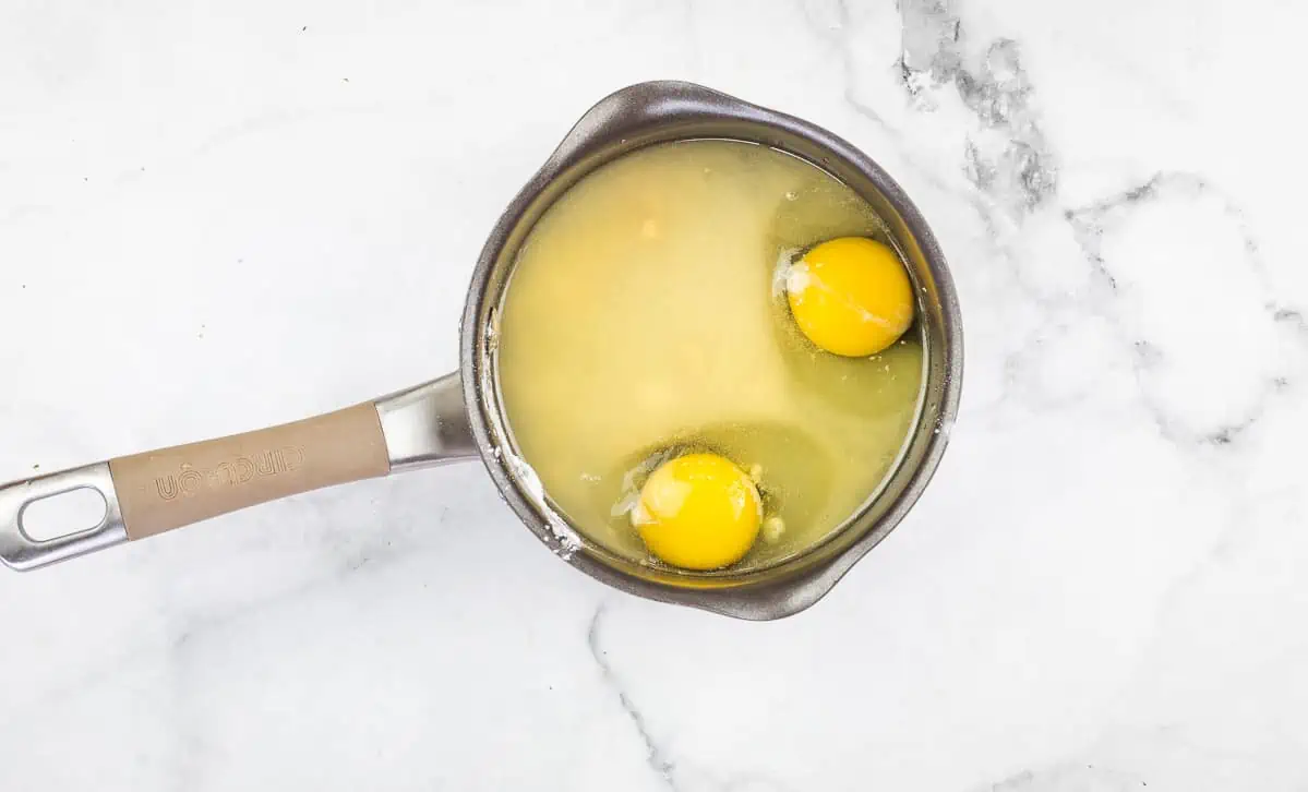 Dressing ingredients in a small pot.