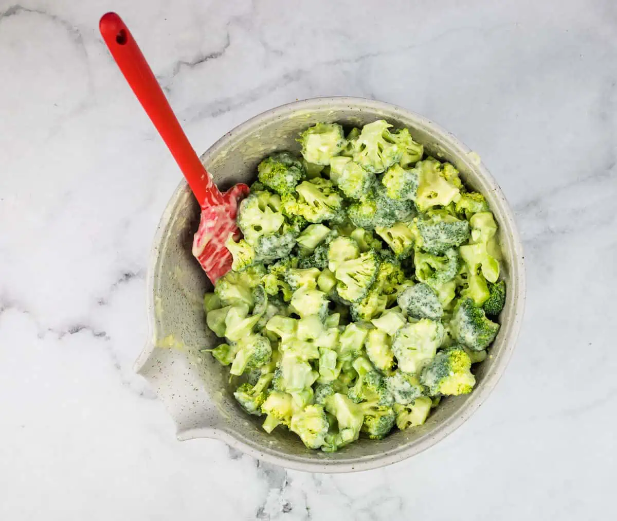 Broccoli florets tossed with the dressing.