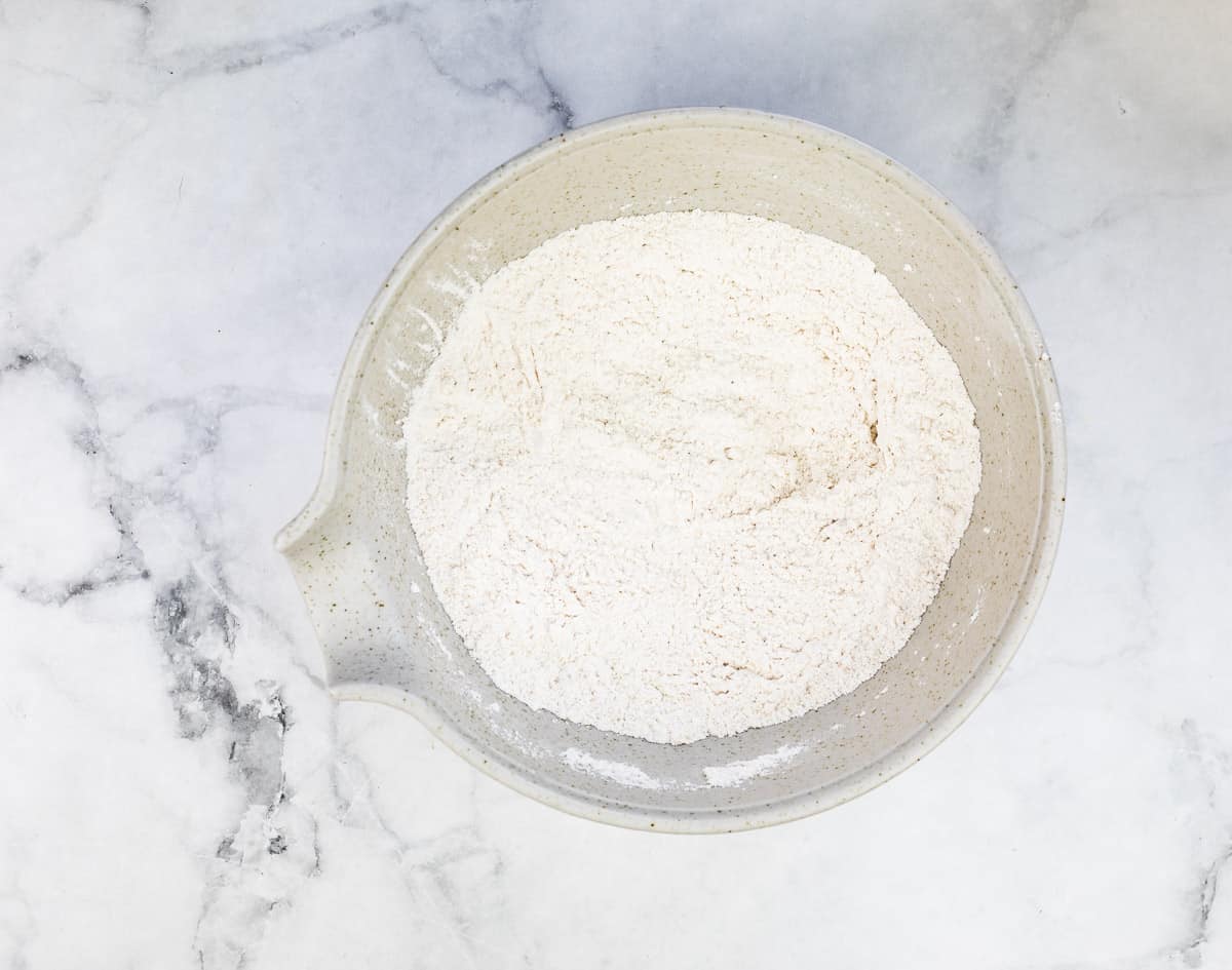Dry ingredients mixed in a bowl.