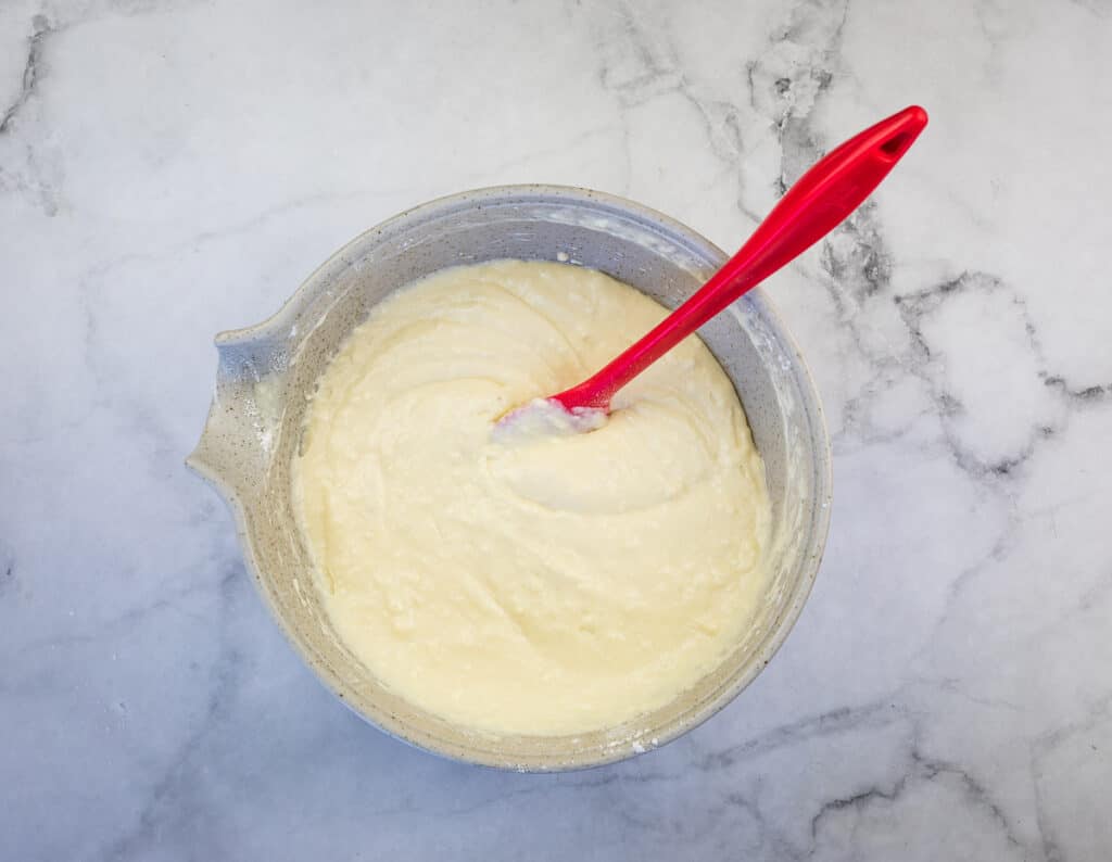 Mixed batter in a bowl.