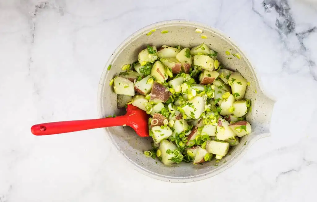 Everything tossed in a bowl.