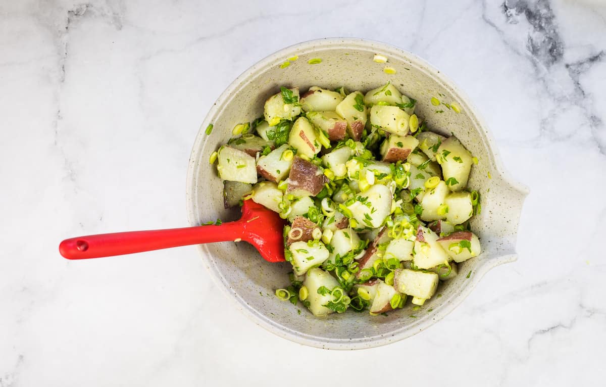 Everything tossed in a bowl.