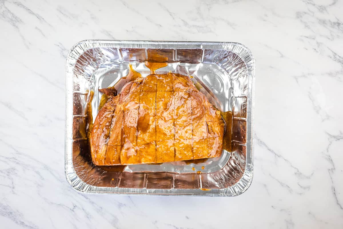 Glazed ham ready for the smoker.