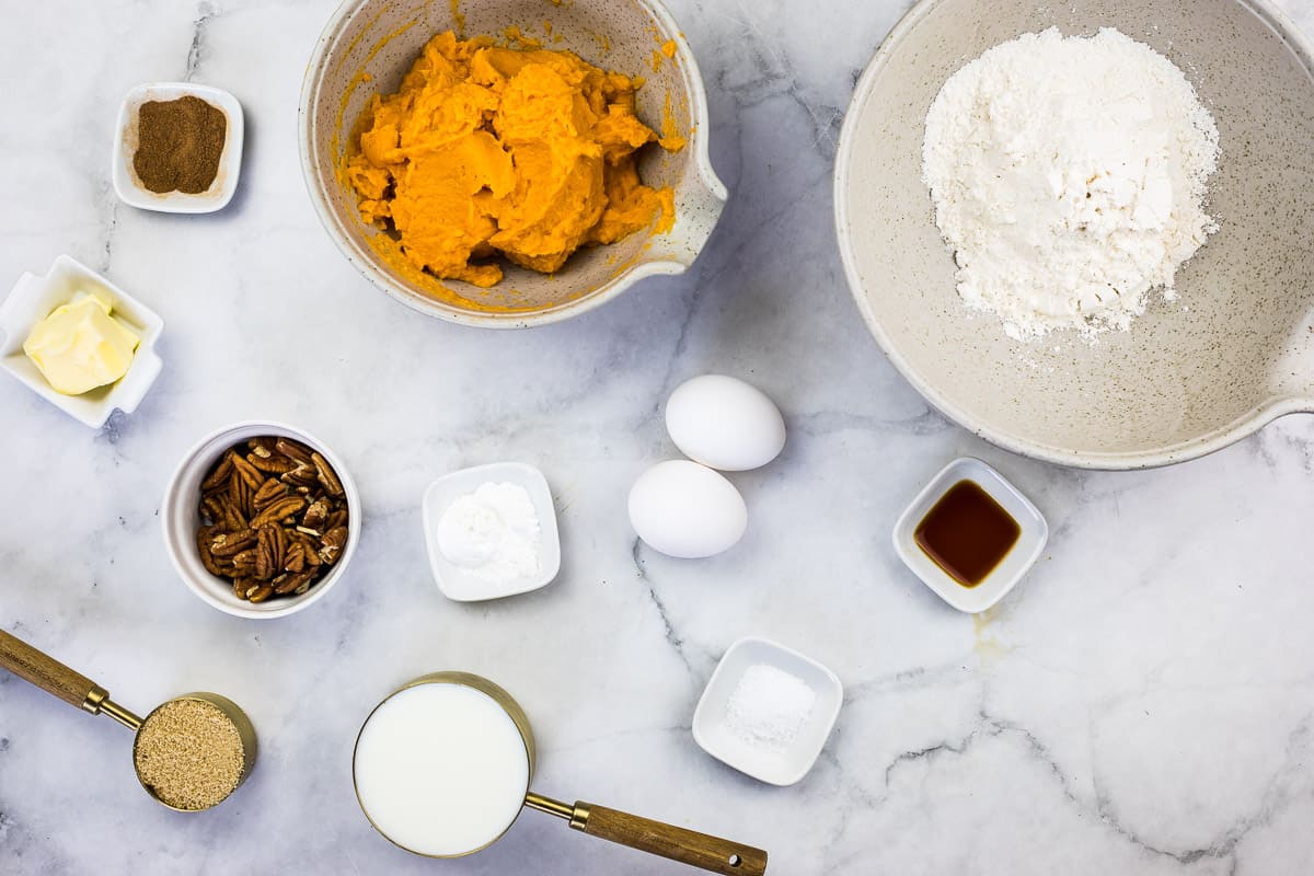 Ingredients to make Sweet Potato Pancakes.