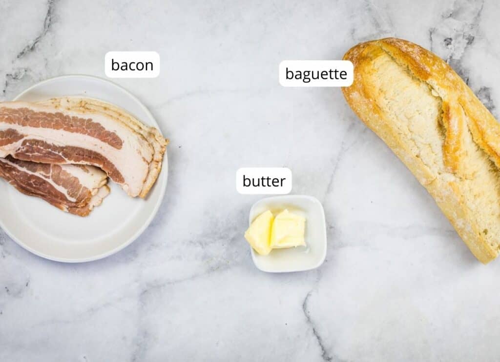 Ingredients to make bacon croutons.