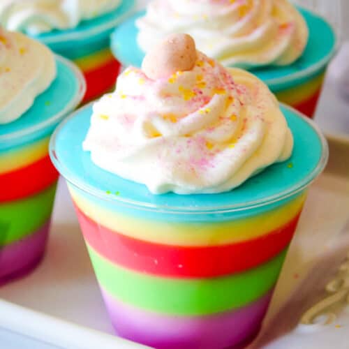 Four colorful Easter dessert cups.