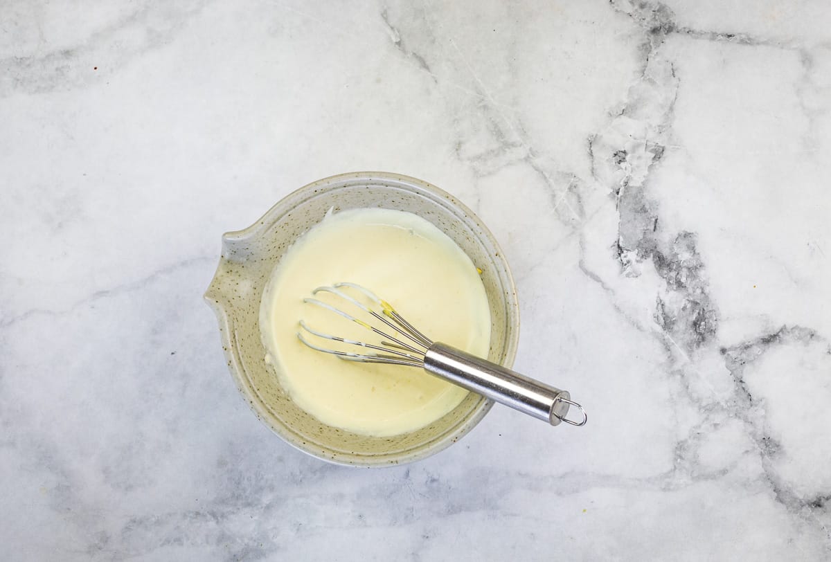 Mixed mustard sauce in a bow.