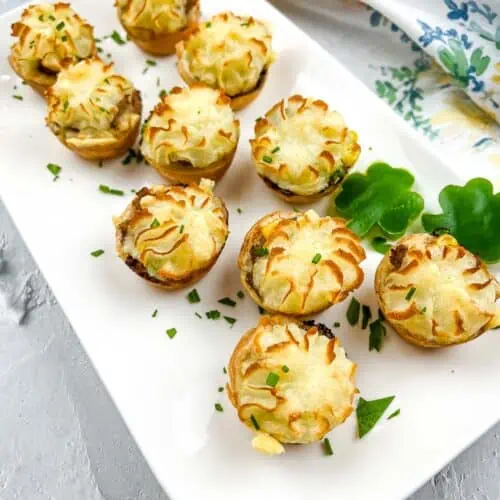 Shepherd's Pie Bites on a white platter.