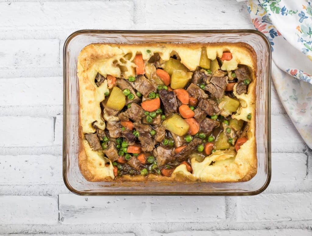 Finished leftover roast beef Yorkshire pudding pie.
