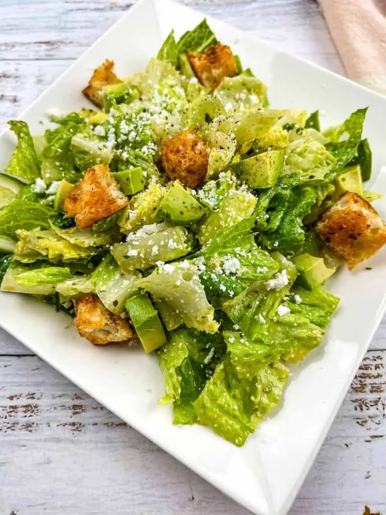 Tex-Mex Caesar Salad on a square plate.