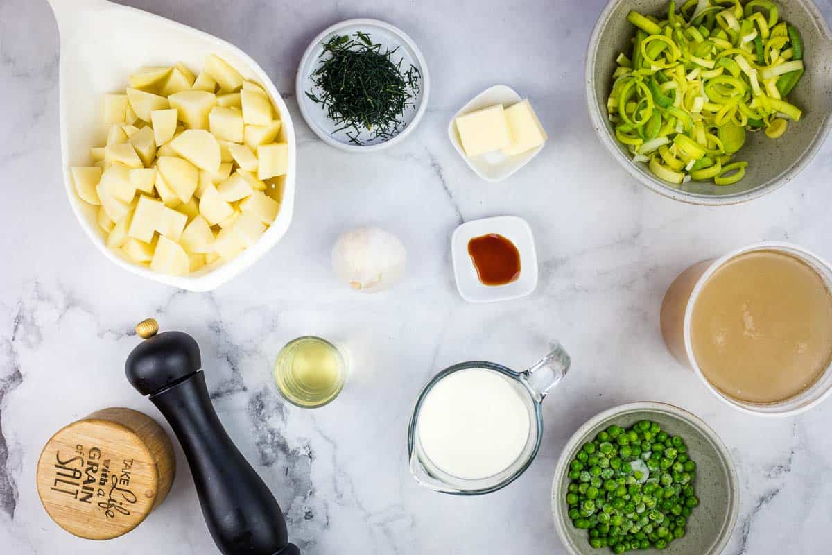 Ingredients to make Potato & Pea Chowder.