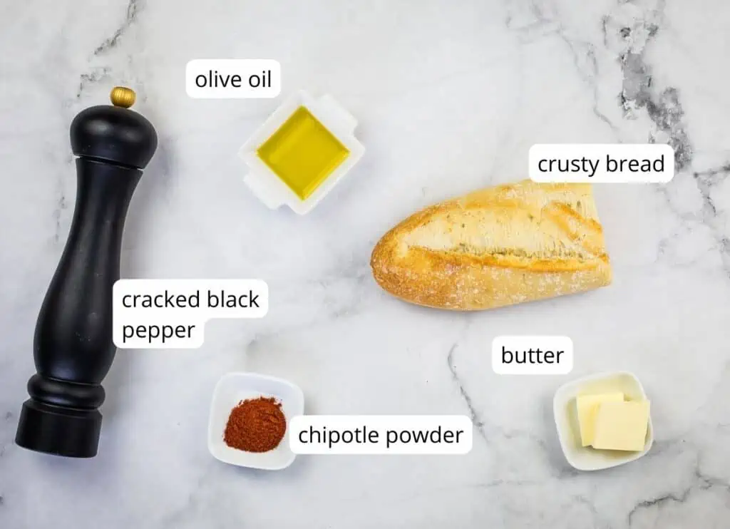 Labeled ingredients to make Chipotle Croutons.