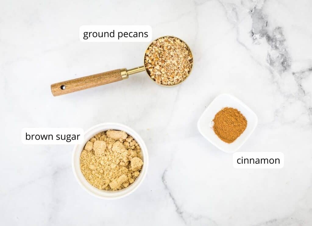 Labeled ingredients to make topping.